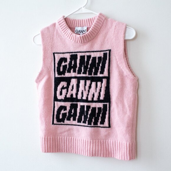 NWT Ganni Printed Sweater Vest in Pink | Size Small - Picture 3 of 11